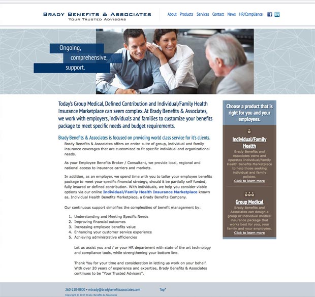 Brady Benefits Website Homepage
