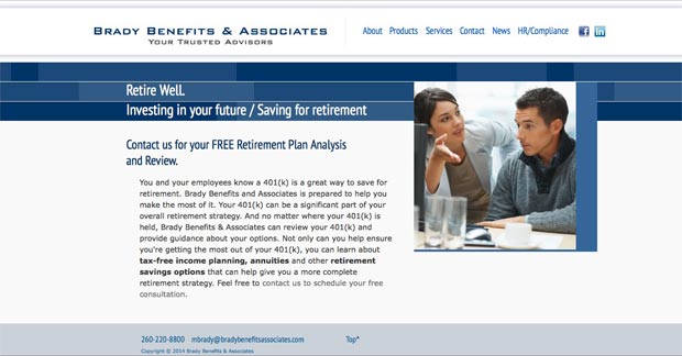 Brady Benefits Website Interior Page