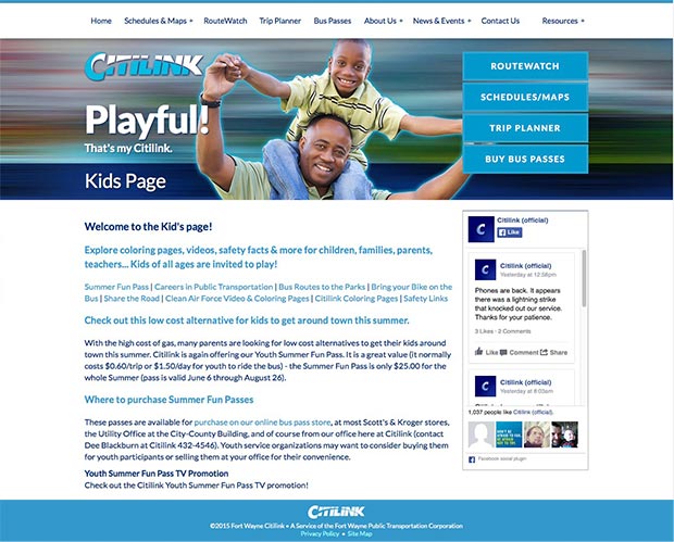 Fort Wayne Citilink Website Interior Page