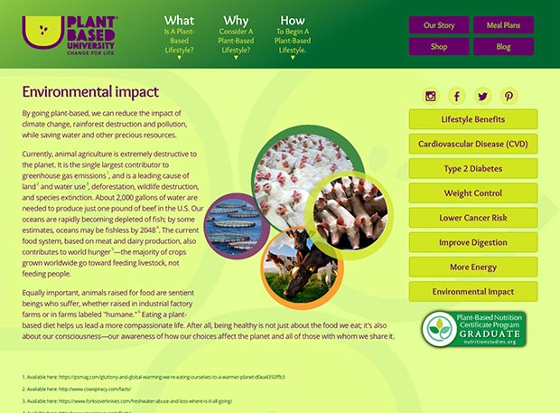 Plant-Based University Website Interior Page