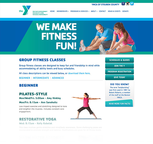 Steuben County YMCA Website Interior Pages