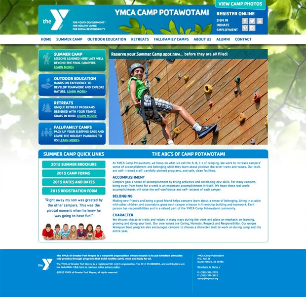 YMCA of Greater Fort Wayne Camp Website Homepage